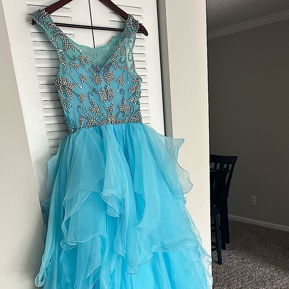 Bright Sky Blue Pageant Dress - Picture 5 of 7